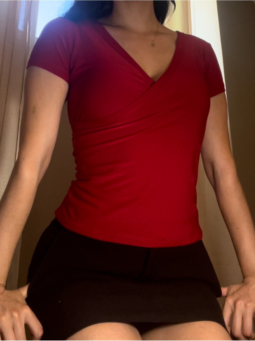 Women's Red V-Neck Wrap Top